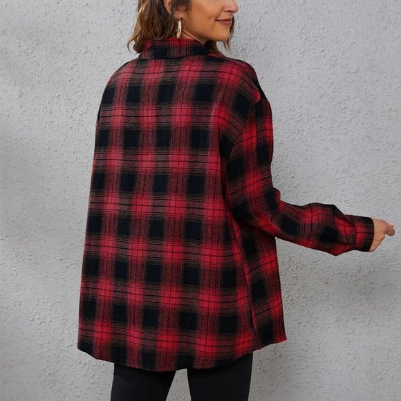 Casual Plaid Print Drop Shoulder Shirt - Picture 2 of 5
